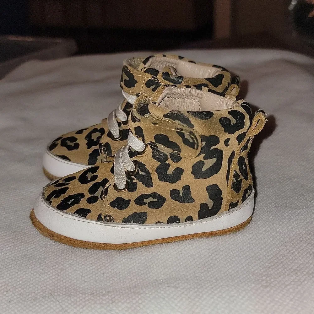 MONKEY FEET High Top Elastic Lace Leather Soft Bottom Moccasin Shoes 6-12 months
